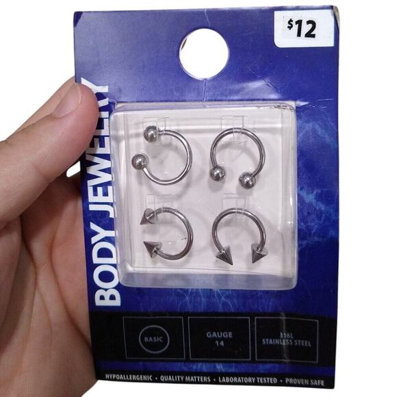 ‼️🎉[B321] NEW 4 PC Stainless Steel Body Jewel 14G Horseshoe Nose Rings - Picture 2 of 2